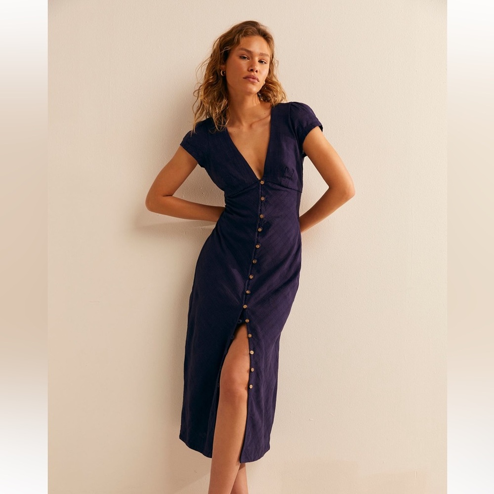 Free People New in Town Midi Dress Navy NWT